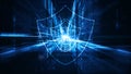 Secure IT Infrastructure, Cybersecurity concept with a glowing digital shield and lock over a high-tech data network,