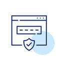 Secure internet account login. Web browser, shield and checkmark. Pixel perfect, editable stroke