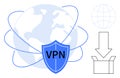 Secure Internet Connection with VPN Shield Protecting Global Network and Download Process Royalty Free Stock Photo