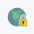 Secure internet icon. Globe with padlock sign. Secure global network symbol