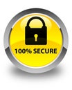 100% secure glossy yellow round button Royalty Free Stock Photo