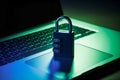 Secure Laptop with Combination Lock for Data Protection and Privacy, Cybersecurity Concept Royalty Free Stock Photo