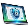 Secure laptop digital protection shield lock icon cybersecurity data safety concept Royalty Free Stock Photo