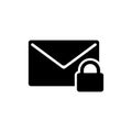 Secure Letter Lock, Protection Mail. Flat Vector Icon illustration. Simple black symbol on white background. Secure Letter Lock, Royalty Free Stock Photo