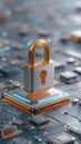 Secure Lock on Computer Chip with Digital Technology Background Royalty Free Stock Photo