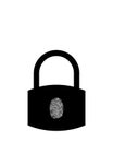 Secure lock lock with fingerprint reader, new technologies for safer life, property security and protection. Black lock with