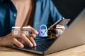 Secure login authentication system with biometric approval and digital identity verification. Royalty Free Stock Photo