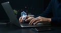 Cybersecurity Login Secure Password Entry on Laptop with Data Protection Shield for Online Safety and User Authentication