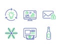 Secure mail, Analytics graph and Idea icons set. Atm, Snowflake and Beer signs. Vector