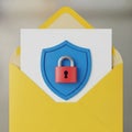 Secure mail concept with padlock and shield inside yellow envelope Royalty Free Stock Photo
