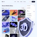 Secure media library interface with 3 D shield digital interface Royalty Free Stock Photo