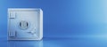 Secure metal safe box with keypad lock on blue background. 3D Rendering