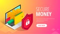 Secure money concept isometric laptop Royalty Free Stock Photo