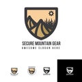 Secure Mountain Gear badge pin Logo template for adventure Royalty Free Stock Photo