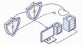 Secure network connection between two computers with shields vector design Generative AI Royalty Free Stock Photo