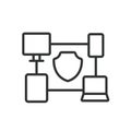 Secure network devices, icon in line design. Secure, network, devices, protection, security, encryption, firewall on