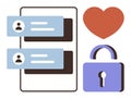 Secure Online Chat Interface Highlighting Privacy and Connection with Heart and Lock Elements Royalty Free Stock Photo