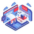 Secure online shopping isometric vector illustration