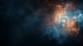A secure padlock in a cloud of blue and orange smoke, symbolizing data security and encryption in a digital or abstract context Royalty Free Stock Photo
