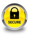 Secure (padlock icon) glossy yellow round button Royalty Free Stock Photo
