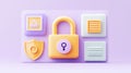 Secure padlock icon with various digital security elements displayed