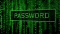 Secure password. Cyber attack. Hacking. Digital background green matrix. Binary computer code. 3d rendering Royalty Free Stock Photo