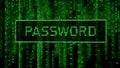 Secure password. Cyber attack. Hacking. Digital background green matrix. Binary computer code. 3d rendering Royalty Free Stock Photo