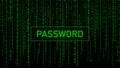 Secure password. Cyber attack. Hacking. Digital background green matrix. Binary computer code. Vector Illustration Royalty Free Stock Photo