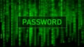 Secure password. Cyber attack. Hacking. Digital background green matrix. Binary computer code. Vector Illustration Royalty Free Stock Photo