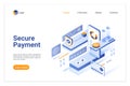 Secure payment isometric vector landing page template Royalty Free Stock Photo