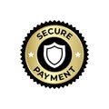 Secure Payment Shield Icon Badge with Gold Trim and Black Lettering Royalty Free Stock Photo