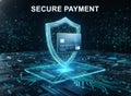 Secure Payment Shield Protecting Credit Card on Microchip Royalty Free Stock Photo