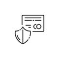 Secure payment thin line icon. Credit card and security shield. Outline commerce vector illustration Royalty Free Stock Photo