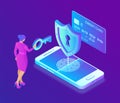 Secure payments. Data protection concept. Personal data protection. Credit card check and software access data as confidential.
