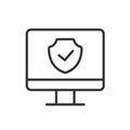 Secure PC protected, icon in line design. Secure, PC, protected, security, privacy, encryption, data on white background