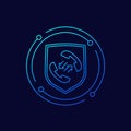 Secure phone call icon with shield, linear design