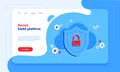 Secure platform with API downtime protection first screen template. Shield and lock as the concept of protection.