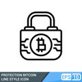 Secure and protected bitcoin line style icon