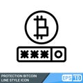 Secure and protected bitcoin line style icon
