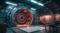 Secure and Protected, Interior of an Underground Bunker with a Massive Vault Door, Generative AI