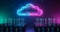 Neon Cloud Computing Data Transfer Concept: High-Speed Digital Storage Solution for Global IT Professionals. Royalty Free Stock Photo