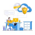 Secure remote work vector illustration concept with characters. Remote access security, vpn usage, secure telecommuting.