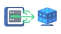 Secure Server Data Transfer to Blockchain Data Cube, vector design Generative AI Royalty Free Stock Photo