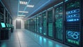 A secure server room highlighted with glowing circuits emphasizing the integration of quantumresistant technology in Royalty Free Stock Photo