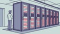 Secure Server Room with Rows of Flashing Data Racks, Technology, vector design Generative AI Royalty Free Stock Photo