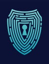 Secure shield fingerprint. Scan fingerprint, security or identification system based on thumb lines. Biometric data