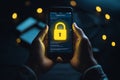 Secure Smartphone With Bright Lock Icon in Dark Background