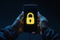 Secure Smartphone With Bright Lock Icon in Dark Background,