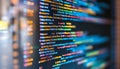 Secure Software Development Code Displayed On A Computer Screen With Blurry Bokeh Lights