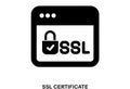Secure SSL certificate icon with padlock and checkmark inside a web browser window, symbolizing online security and data Royalty Free Stock Photo